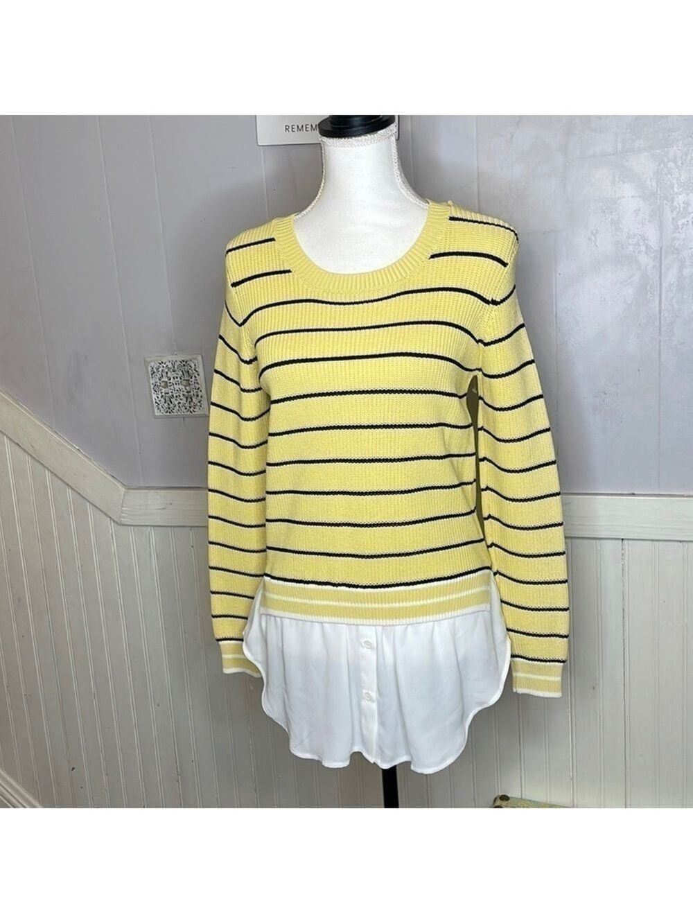 Katherine Barclay yellow Sweater Blouse Faux 2-in-1 Sweater